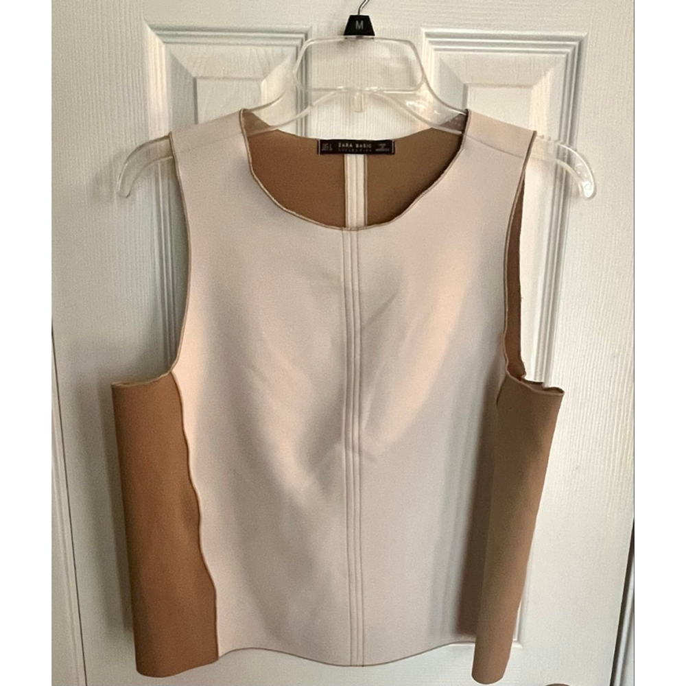 Zara Basic Collection Colorblock Sleeveless Top Beige Brown Large